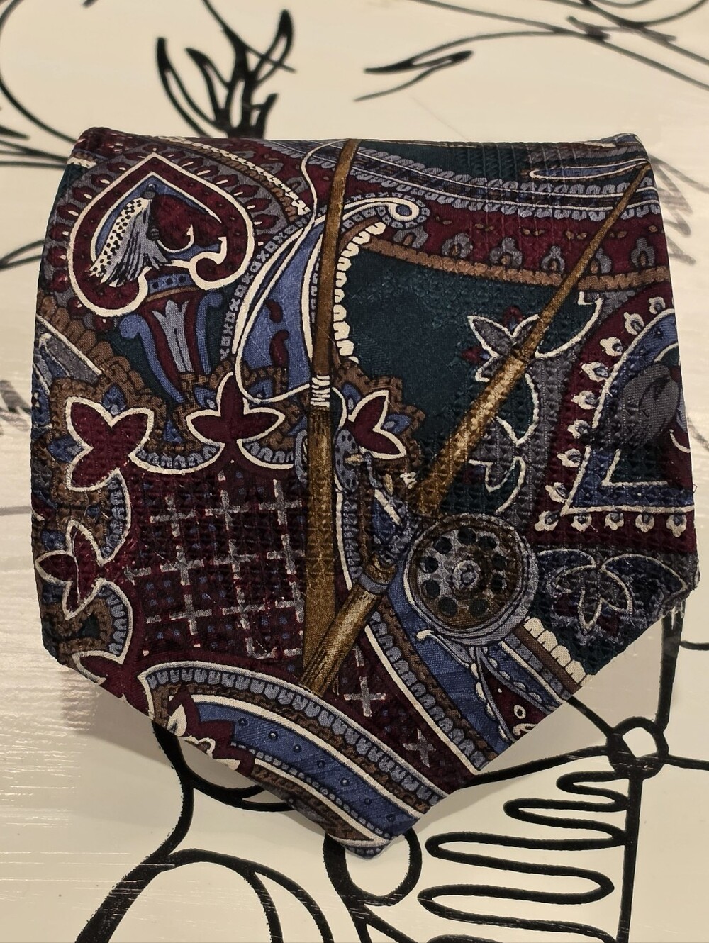 Flying Scotsman Silk Tie Mens Vintage Green Burgundy Paisley Woven Italy